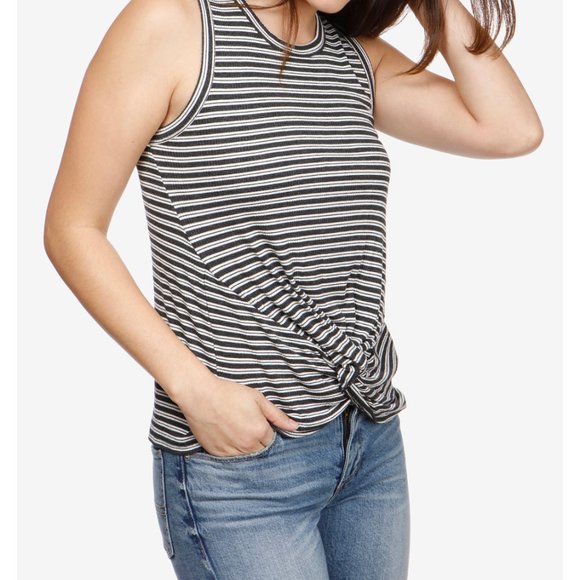 Lucky Brand Twist Top Ribbed Tank Top in Orange Coral Stripe L - Picture 2 of 16